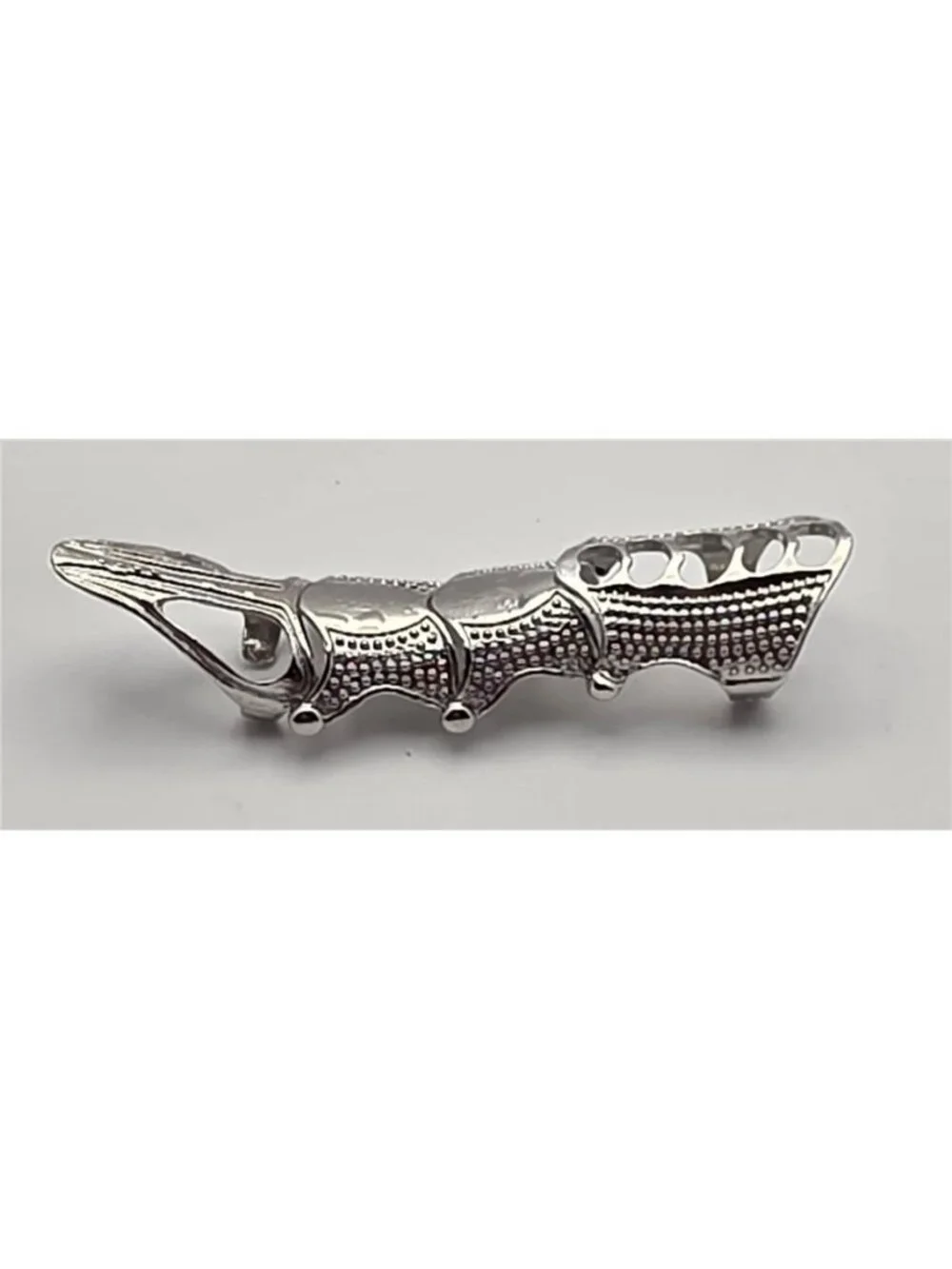 Silver Tone Full Finger Articulated Armor Ring Size 5.5 Textured 3.5